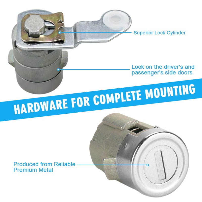 Front LH Driver & Passenger RH Door Lock Cylinder Kit Fit for Cadillac Escalade 2002-2006 8 Cyl 5.3L, 8 Cyl 6.0L, for Chevrolet Avalanche 2002-2006 8 Cyl 5.3L, 8 Cyl 5.3L Flex, 8 Cyl 8.1L