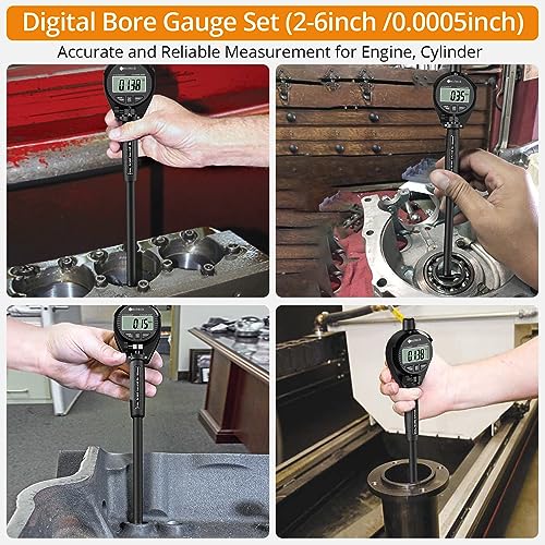 Neoteck Bore Gauge Set Digital Indicator Dial Bore Gauge (2-6"/0.0005") Black 2-6 inch