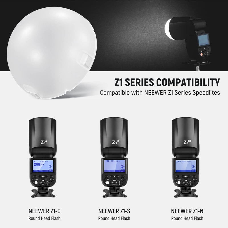 NEEWER Magnetic Dome Diffuser for Z1 Round Head Speedlite Flash, Magnetically Attached Flash Dome Light Modifier for Z1-S, Z1-N, Z1-C Speedlite, M12