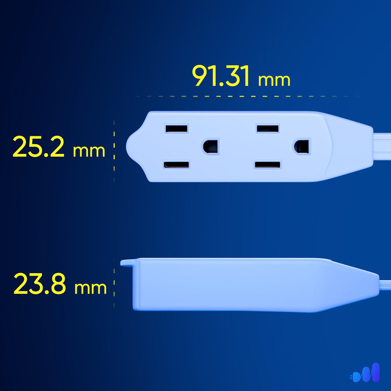 Maximm Cable 0.5 Ft 360° Rotating Flat Plug Extension Cord/Wire, 16/3 AWG Multi 3 Outlet 3-Prong Grounded Wire- White - 3 Pack - UL Certified