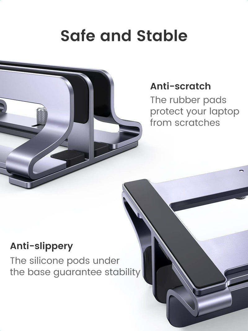 UGREEN 2-Slot Vertical Laptop Stand Holder Desk Compatible with MacBook Pro Air Laptop Stand Desktop Adjustable, Lenovo Ideapad, Surface Book, HP Notebook, Dell Chromebook Up to 17.3 Inch, Space Gray