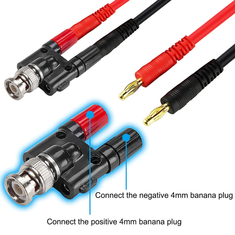 BNC Male to 4 mm Banana Socket Oscilloscope Adapter, 2 Pieces Oscilloscope BNC Male to Dual 4 mm Banana Female, 2 Pieces BNC Female to Dual 4 mm Banana Socket