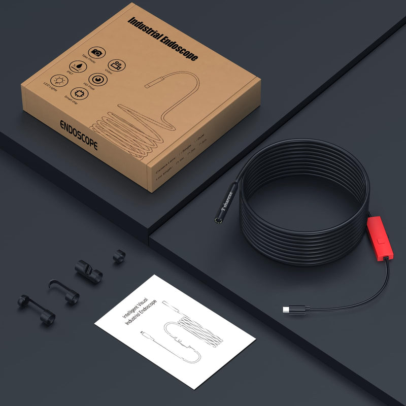Endoscope Camera with Light, 1920P HD Borescope Camera with Light,Semi-Rigid Inspection Endoscope with 8 Adjustable LED, IP68 Waterproof Drain Scope Camera for for iOS/Android,16.4ft Red
