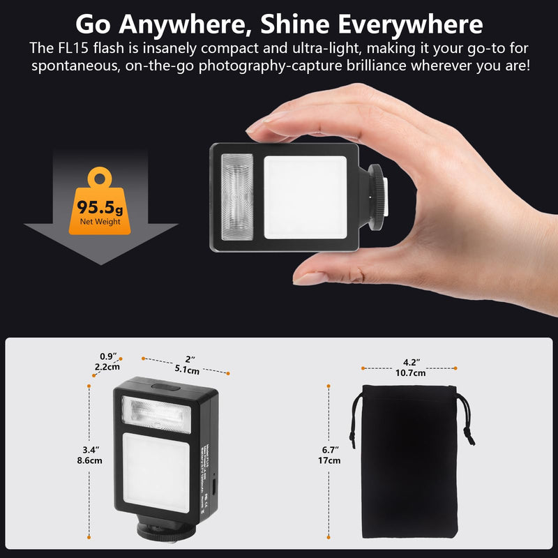 Camera Flash with Video Light, 2500K-6500K Mini Flash Speedlite, Adjustable Brightness Small Camera Speedlight, Universal Single Contact Hot Shoe Mount, Compatible with Canon/Nikon/Sony/Fuji/DSLR