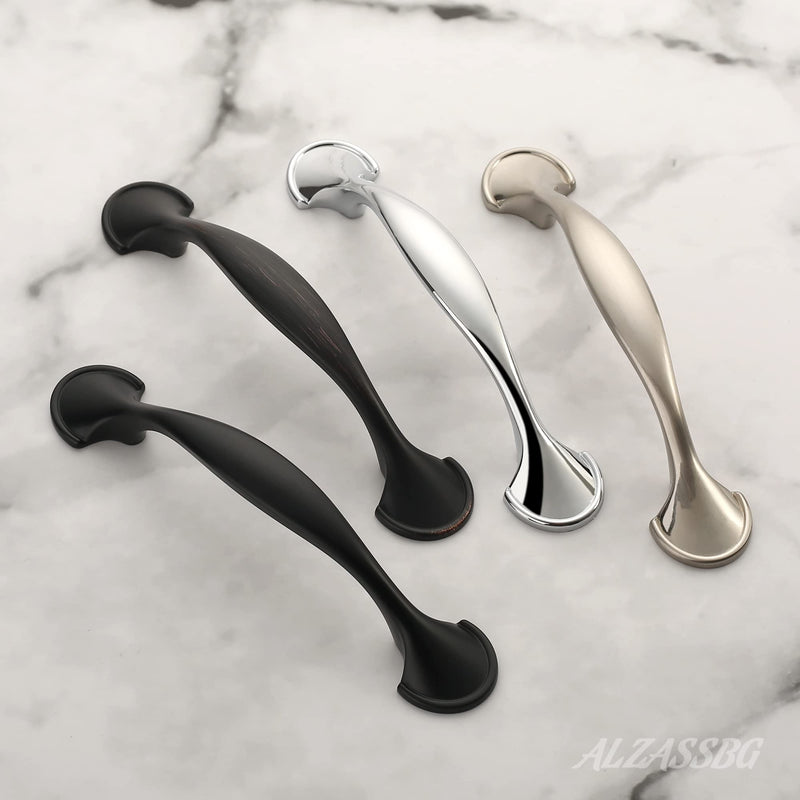Alzassbg Brushed Satin Nickel Cabinet Pulls and Handles 10 Pack, AL3025SN | 3 Inch Hole Center, Arch Metal Build, Decorative Hardware Handles, for Cabinets and Drawers 3" Hole Center Arched Handles - Brushed Satin Nickel