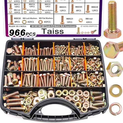 Taiss 966pcs Grade 8.8 Metric Bolt Assortment,Metric Bolts and Nuts Assortment+3670PCS Metric Screw Assortment M2 M3 M4 M5 33 Sizes Button & Socket Head Screws