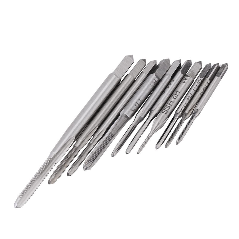 10 pieces tap set, thread cutting tool set, HSS metric straight pipe M1 M1.2 M1.4 M1.6 M1.7 M1.8 M2 M2.5 M3 M3.5 model making tap set