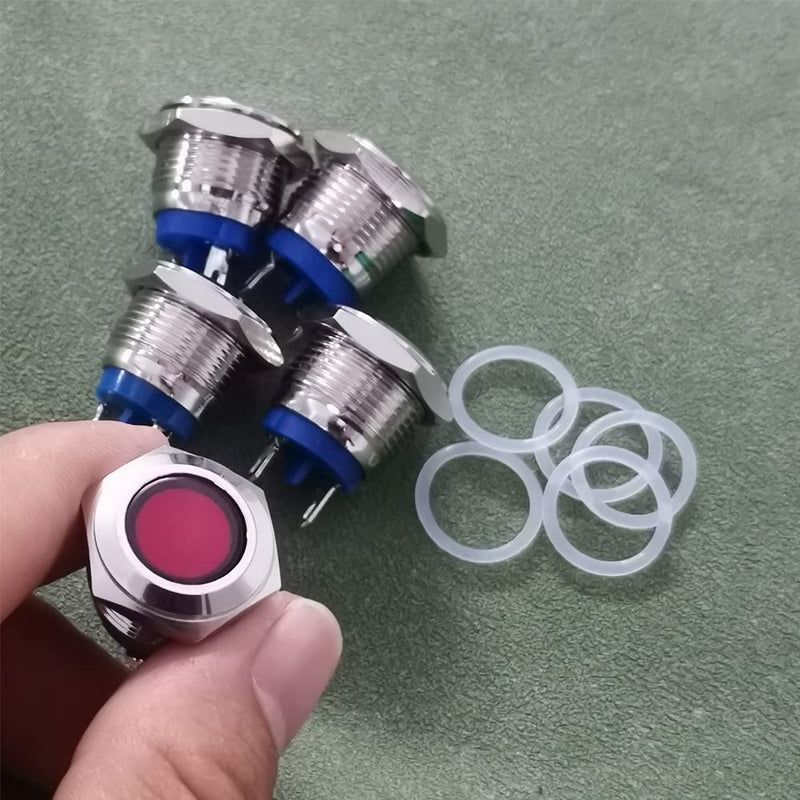 Gebildet 5pcs 16mm 12V-24VDC Nickel Plated Copper Waterproof LED Indicator Light and in 5 Colors Red/Orange/Blue/Green/White Multicolor
