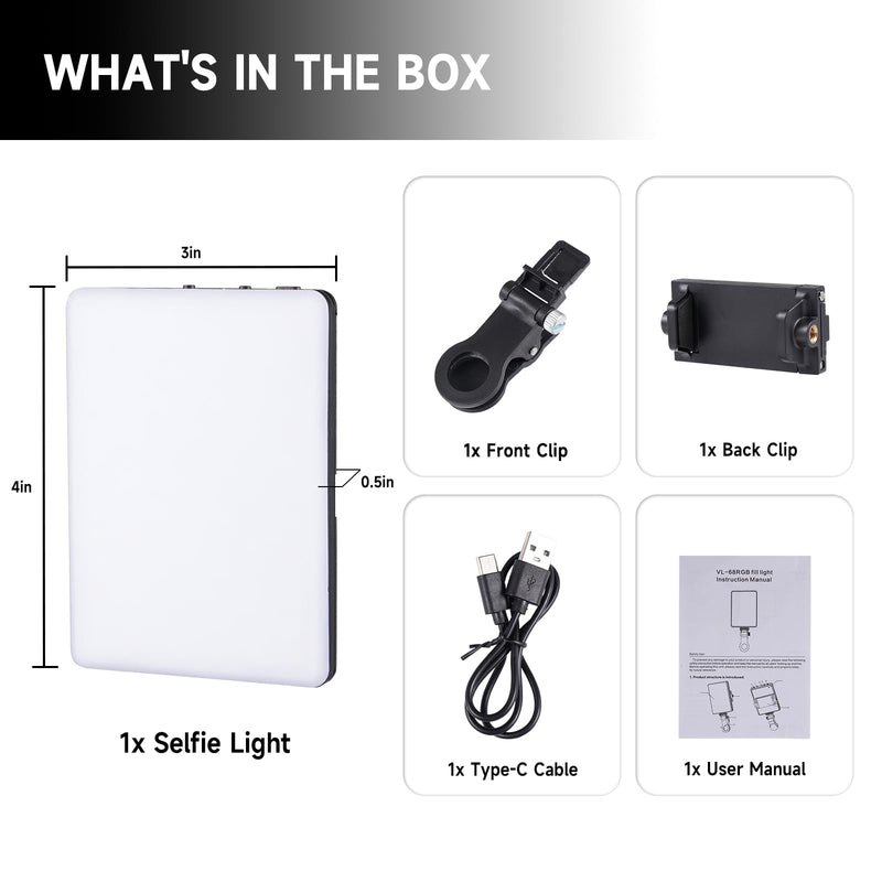 66 LED RGB Selfie Light, Dual Clip Phone Light LED Video Light Compatible with Phone, iPhone, iPad, Laptop for Zoom/TikTok/YouTube Videos 4.1x3.0 in