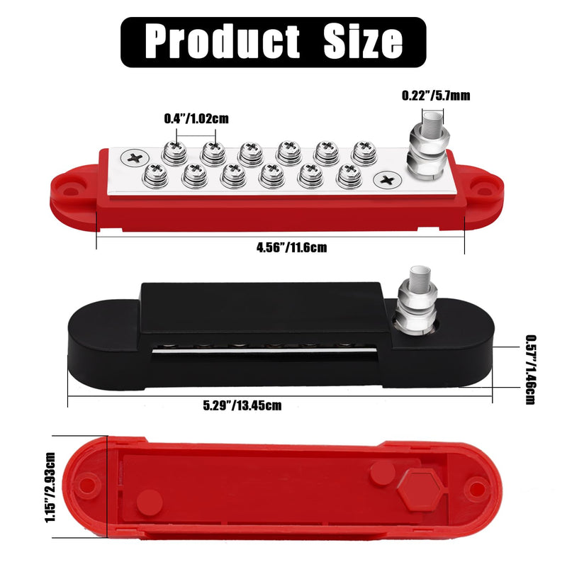 12V Bus Bar 150A Power Distribution Block Busbar 1/4"(M6) Studs 12 x #8(M4) Screw Terminals with Cover Block Distribution Box for Marine, Automotive, and Solar Wiring