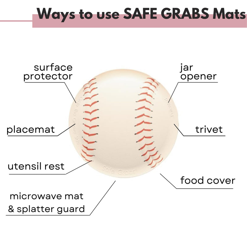 Safe Grabs: Original Microwave Mat as Seen on Shark Tank | Splatter Guard, Trivet, Hot Pad, Pot Holder, Minimize Mess (BPA Free, Heat Resistant, Dishwasher Safe), Baseball Safe Grabs (10" & 12")