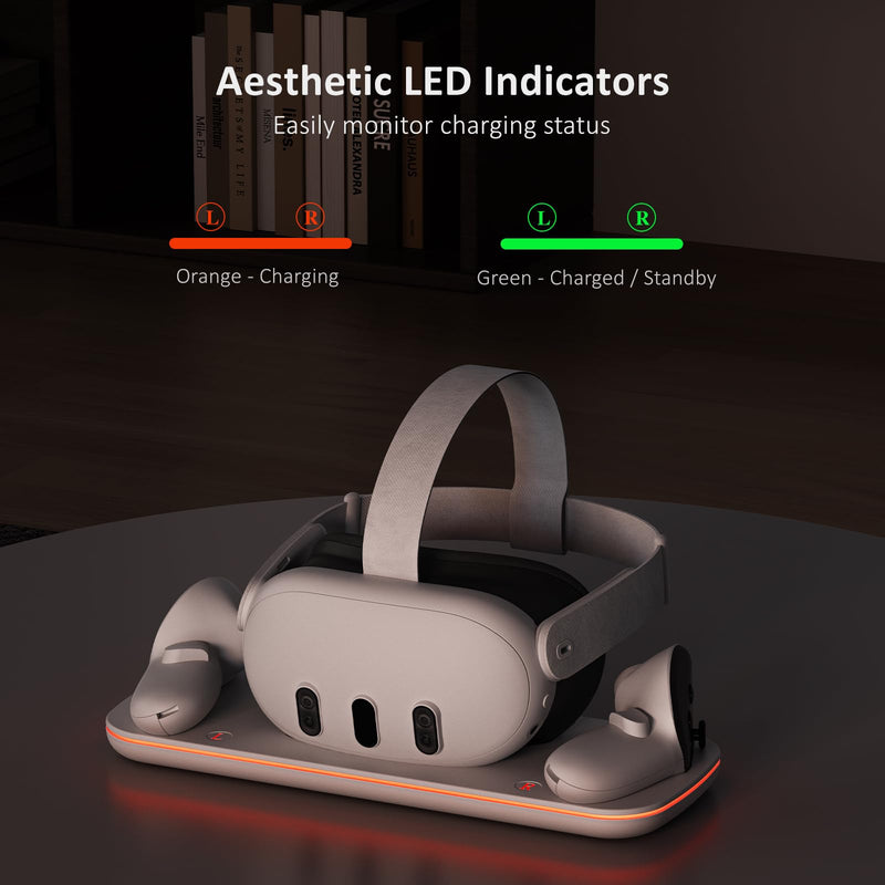 NexiGo Charging Dock (Gen 5) for Meta Quest 3, VR Charging Station with LED Light [On/Off] for Oculus Quest 3, Charger Display Stand with 2 Rechargeable Batteries, USB-C Cable, White Quest3