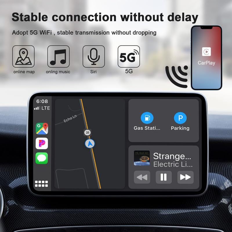 Wireless Apple CarPlay Adapter, 2023 Upgrade Apple CarPlay Wireless Adapter for OEM Wired CarPlay Cars, Fastest and Most Stylish Dongle, Convert OEM Wired to Wireless CarPlay, Plug & Play, PNBLAECE