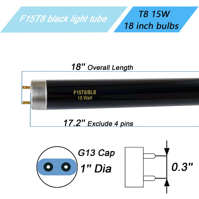 Flyercatch 15W F15T8/BLB Black Light Bulb, 18 inch T8 Linear Fluorescent Blue Tube, G13 2-Pin Base 4pack