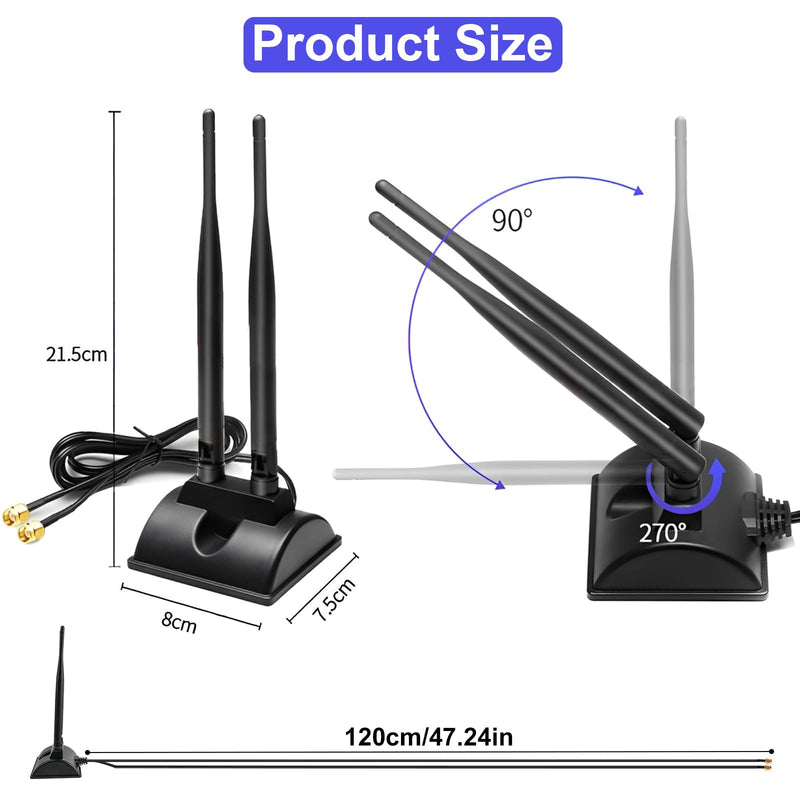 WiFi Antenna with RP-SMA Male Connector 2.4G 5.8G Dual Band 6dBi WiFi Antenna Magnetic Base 1.2m Cable for Wireless Router WiFi Network Card