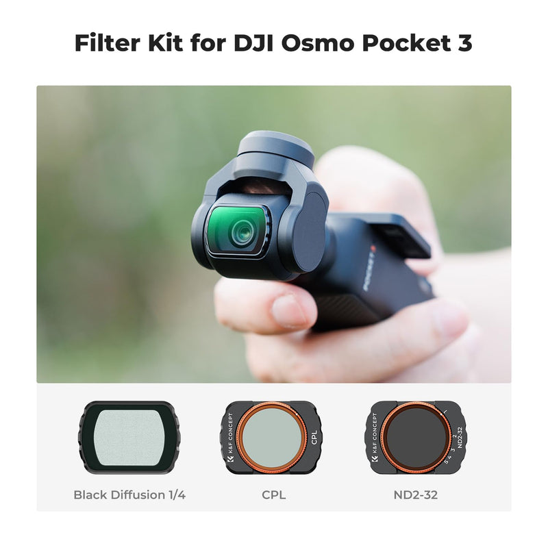 K&F Concept Magnetic Effect & ND & CPL Filter Set Compatible with DJI Osmo Pocket 3, 3 Pack CPL Black Diffusion 1/4 ND2-32 Filters Accessories, HD Optical Glass/Multi-Coated