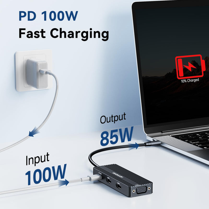 ANYOYO USB C Docking Station Dual HDMI Monitor Adapter 8-in-1 USB C HUB 3 Monitors Adapter with 4K HDMI +VGA +PD100W+Audio Laptop Docking Station for Dell/Lenovo/HP/Samsung/ASUS (Black) Black