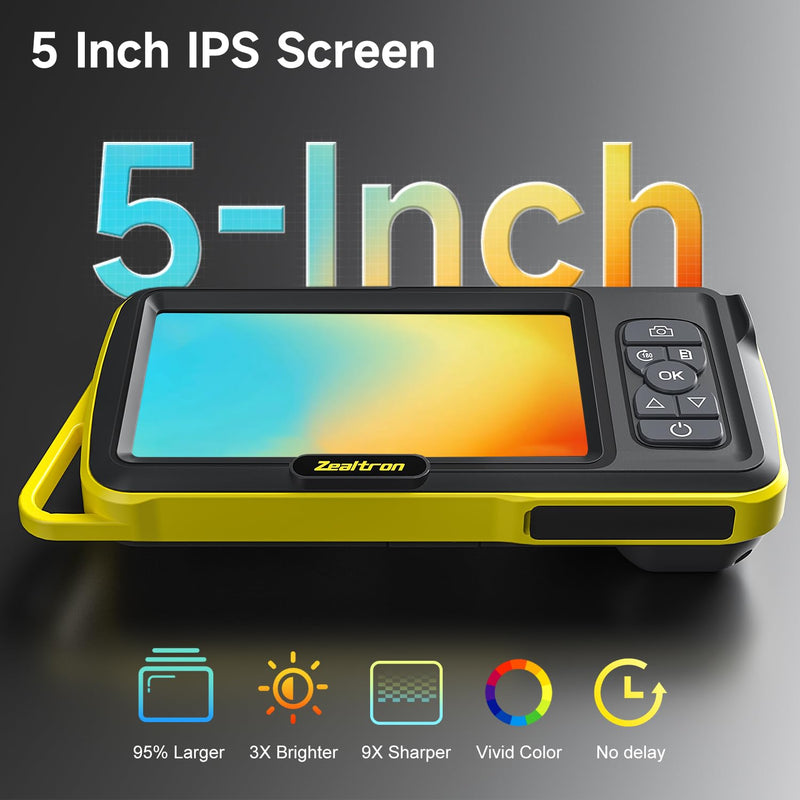 Dual Lens Borescope with 5" IPS Screen, Endoscope Camera with Lights 16.5FT Semi-Rigid Cable, 1080P Inspection Camera, Supports Memory Cards with Photo and Video Capabilities