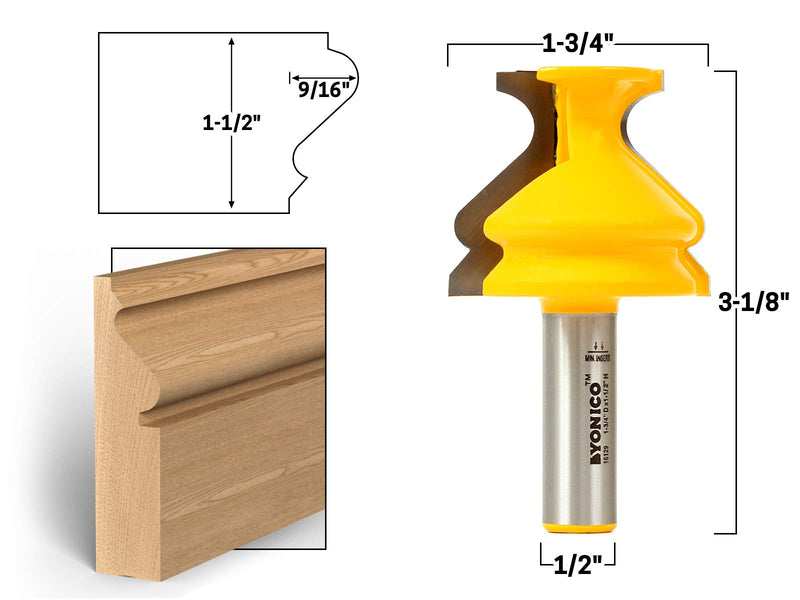 YONICO Router Bits Base Cap Molding 1-1/2-Inch 1/2-Inch Shank 16129 16129 - 1-1/2"