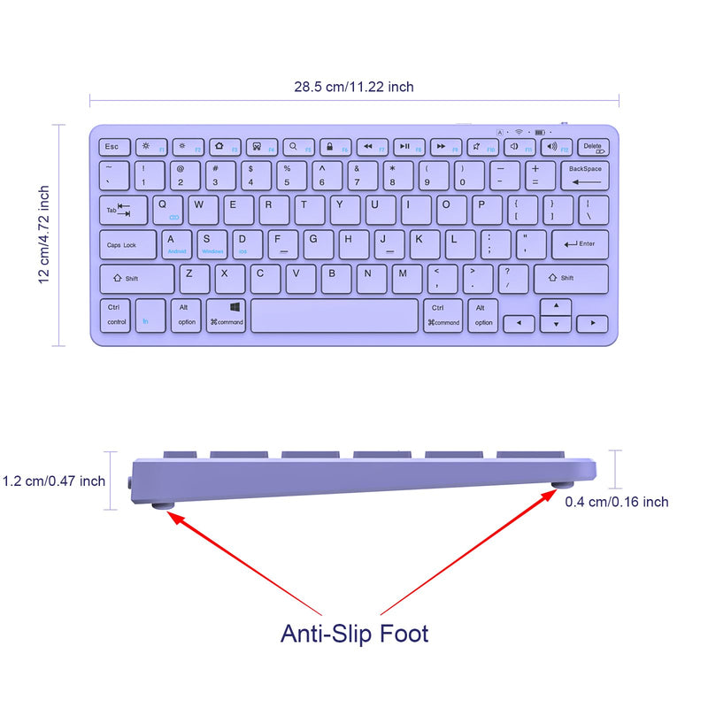Ultra-Slim Bluetooth Keyboard Wireless Keyboard Compatible iPad 10th/iPad 10.2(9th/8th/7th Generation),iPad Air 5th/4th, iPad Pro 11/12.9, iPad 9.7, iPad Mini and All Bluetooth Devices (Light Purple) Light Purple