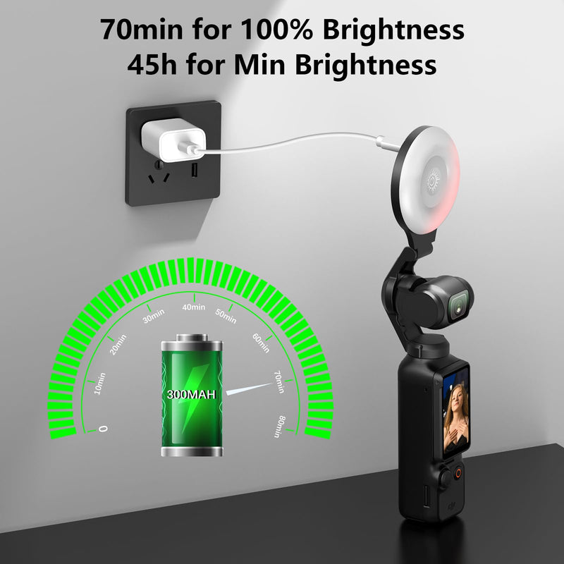 LED Light for DJI OSMO Pocket 3 Accessories, Auto-Follow Gimbal Selfie Vlog Video Auxiliary Fill Lighting, CRI≥95, 3-Color Temp 2500-9000K Brightness Adjustable, 2W USB-C (Black)