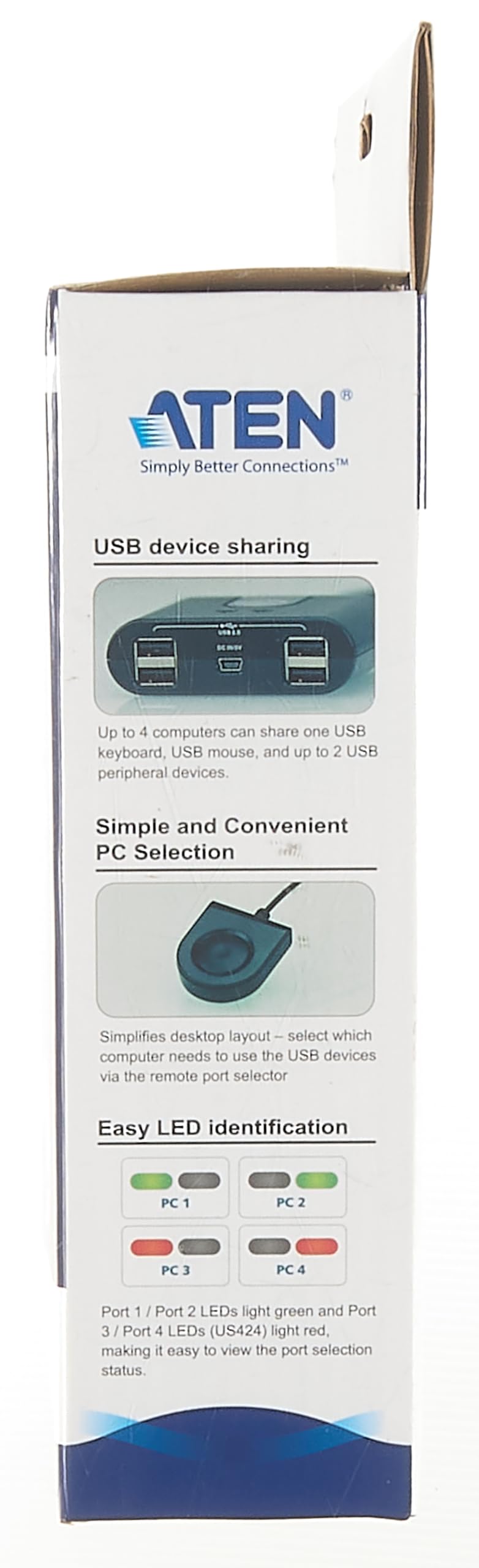 ATEN US224 2 x 4 USB 2.0 Peripheral Sharing USB Switch 2 Computers Share 4 Devices Simple Remote Port Selector Included Supports Optional USB Power Adapter - Windows Mac Linux