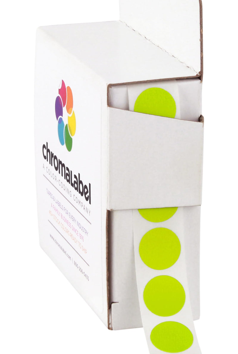 ChromaLabel 0.50 Inch Round Label Permanent Color Code Dot Stickers, 1000 Labels per Dispenser Box, Chartreuse