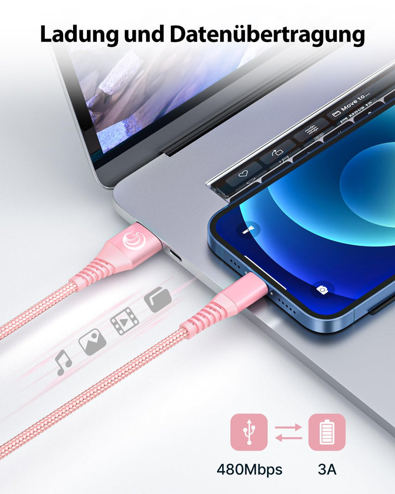 Aioneus iPhone charging cable, Lightning cable [2Pack 2M] MFi certified iPhone cable nylon fast USB charging cable for iPhone 14/14 Pro Max/13/13 Pro/12/12 mini/11/XS/XS Max/XR/X/8/8 Plus/7/7/6s/6/5s/SE Pink