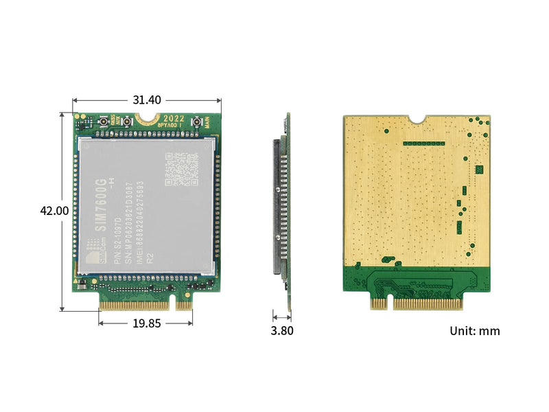 Waveshare SIM7600G-H-M.2 SIMCom Original 4G LTE Cat-4 Module Global Coverage with GNSS Support M.2 B Key Connector LTE-TDD LTE-FDD HSPA+ GSM GPRS Edge