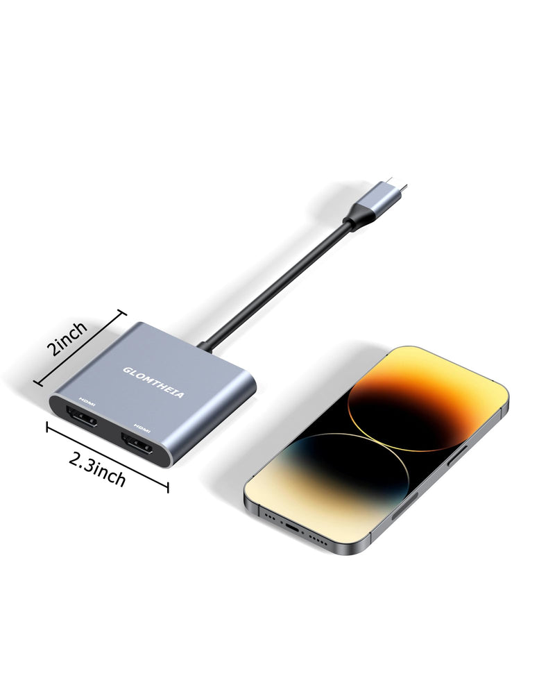 Dual HDMI Adapter for 2 Monitors Extended Display 1 in 2 Out, USB C to HDMI Splitter for Laptop MacBook Pro/Air, Support 4K@30Hz Double Monitors or 4K@60Hz Single Monitor