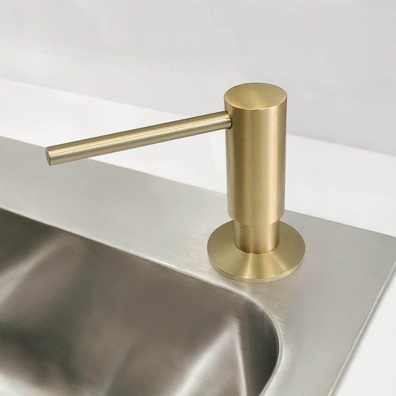 EADOT Brushed Gold Built in Dish Soap Dispenser for Kitchen Sink with 17 OZ PET Soap Bottle Refill from The Top, Under Counter Brass Pump Head Liquid Lotion Dispenser, Undermount Copper Pump Head