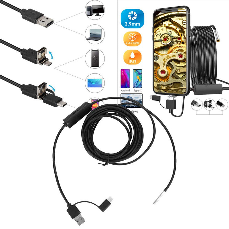 WiFi Endoscope, 3.9mm Waterproof Endoscope, High Resolution Waterproof Endoscope, with a High Resolution Camera with 1280*720.6 Adjustable LED Lights (3.5M)