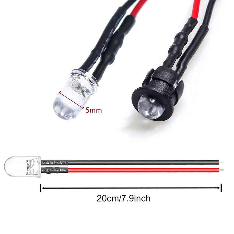 50 pieces pre-wired mini LED light diodes 5 mm DC 12 V set, LED diode model building lighting, multi-coloured white, red, blue, green, yellow Lewttyer