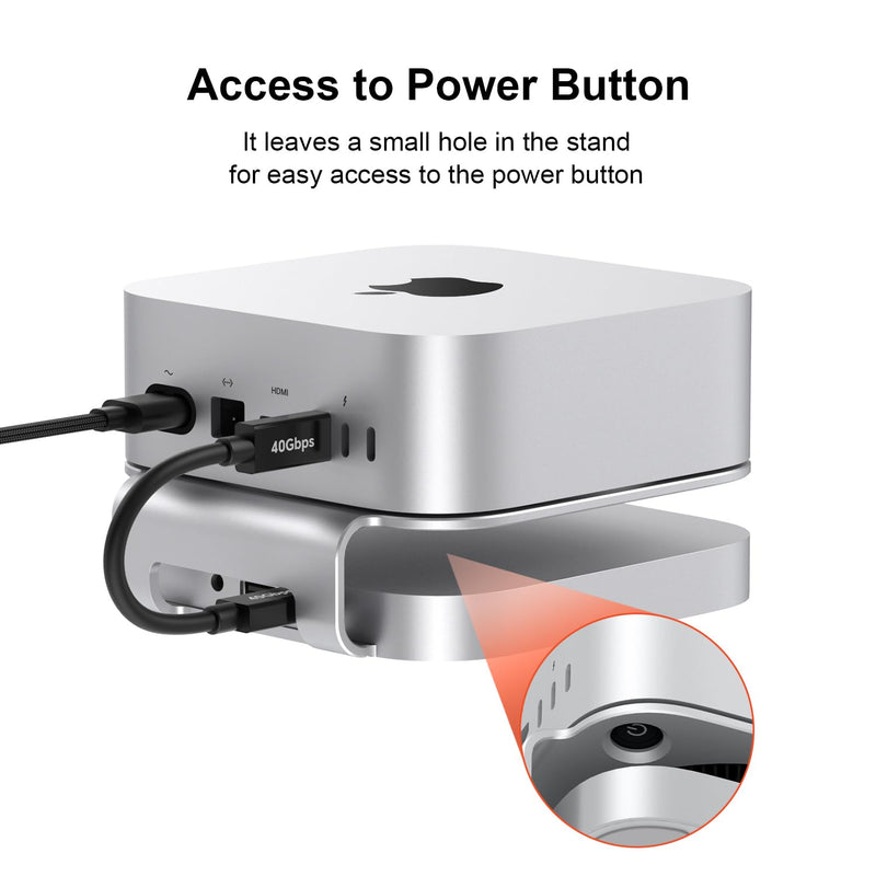 Qwiizlab 40Gbps Mac mini M4/M4 Pro Stand Hub with USB4 NVMe SSD Enclosure, USB-C Host, 3 USB-A 2.0, 3.5mm Audio, Supports M.2 PCIe up to 8TB, Compatible with Thunderbolt 4/5