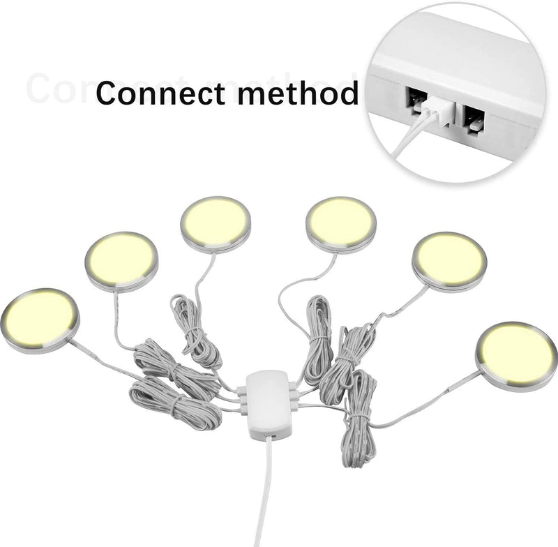 Cefrank Dimmable Puck Lights, 6pcs Warm White Bookcase Lighting Kit w/Rotary Dimmer Switch, Total of 18W, 1500 Lm LED Under Cabinet Lights - Warm White, 3000K