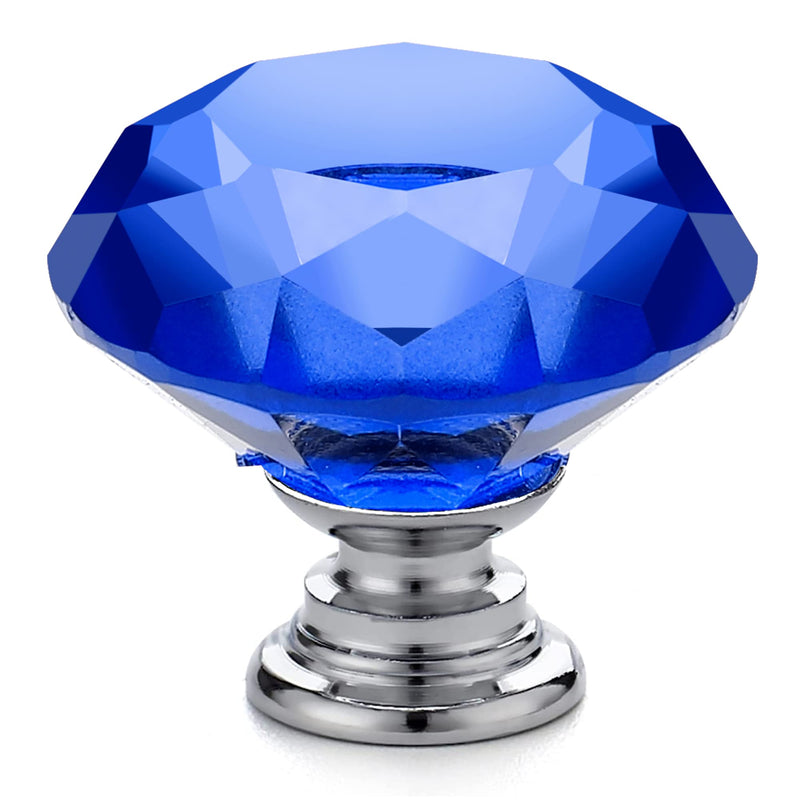Ravinte 25 Pack Blue Crystal Knobs for Dresser Drawers Glass Cabinet Knobs | 30 mm Knobs with Silver Base, Glass, Diamond Shape, Dresser Drawers, Easy Install, Screws Included, Modern Style