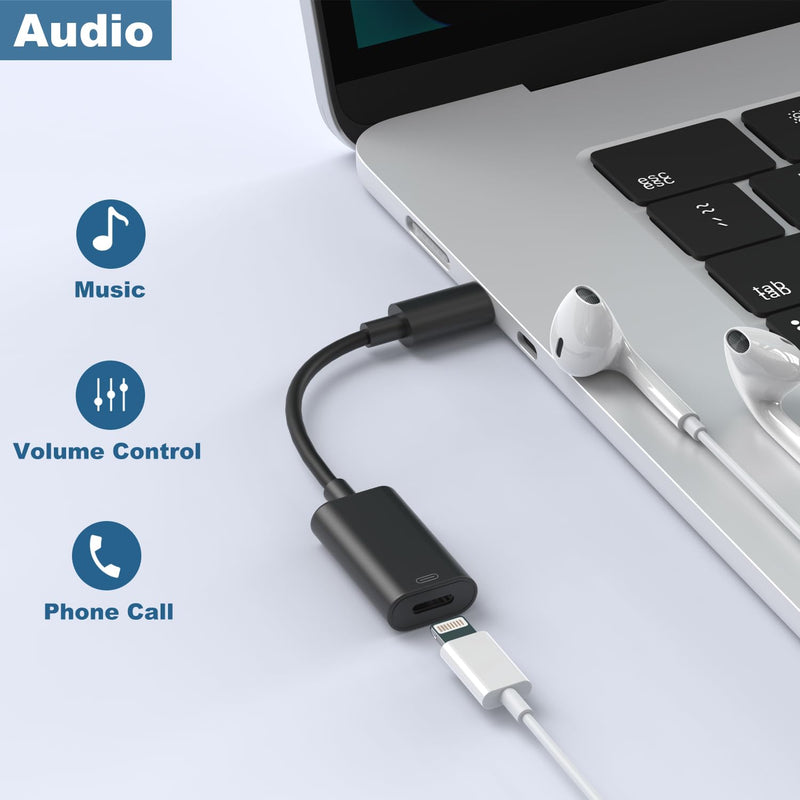 USB C Male to Lightning Female Adapter 2-PACK, USB C to Lightning Headphone Converter for Audio Compatible with iPhone 15 Series, iPad Pro, MacBook Pro and Others, also Support Charge and Data.