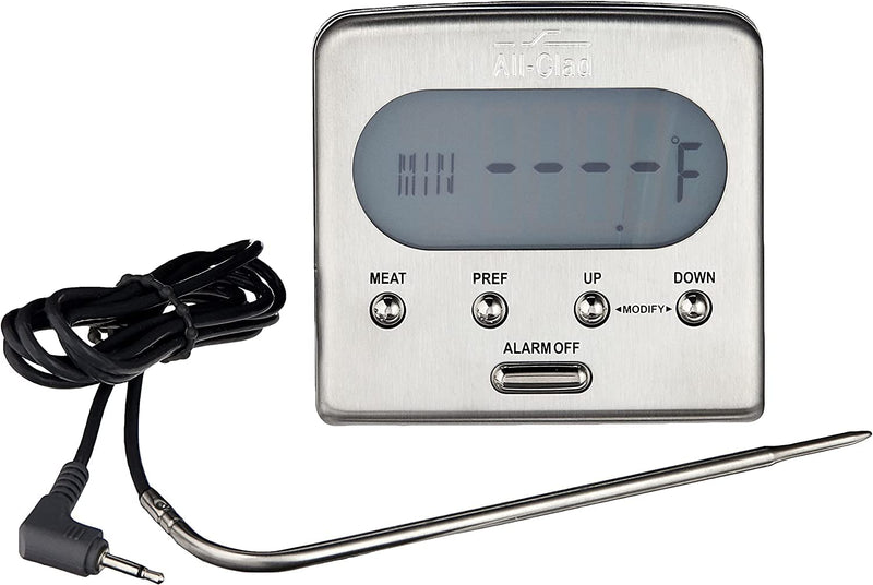 All-Clad Specialty Stainless Steel Kitchen Gadgets Oven Probe Thermometer with LCD Kitchen Tools, Kitchen Hacks Silver