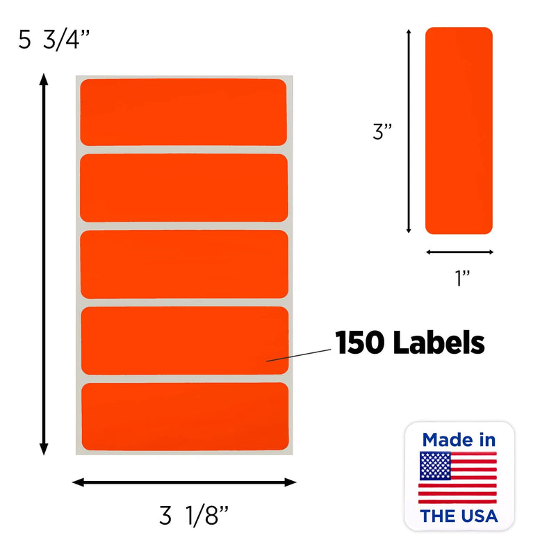 ChromaLabel 1 x 3 Inch Removable Color Code Rectangle Labels, 150 Stickers per Pack, Fluorescent Red Orange
