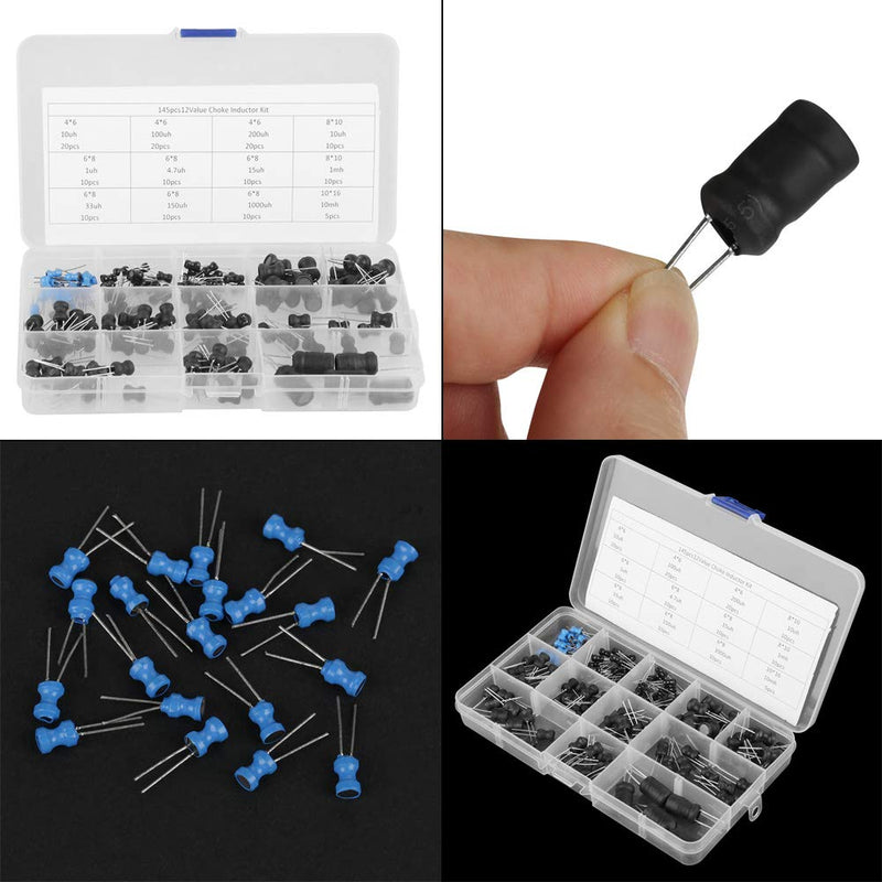 Bewinner Inductors 10uH-10mH 12 Values Choke Coils Assorted Kit Electronic Inductors With Special Guide Pin Structure Small Vertical Inductors Take Up Less Space