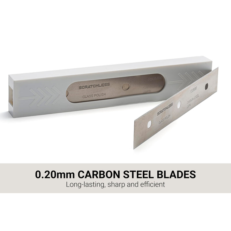 Glass Polish 6 inch (150mm) Pack of 25 Carbon Steel Scraper Blades, Double-Edged Blades for SCRATCHLESS Glass Scraper - GP15044