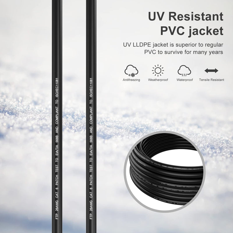 Cat6 Outdoor Ethernet Cable 100ft,Outdoor Shielded Grounded UV Resistant Waterproof Buried-able Network Cord Compatible for Ca6/Cat5/Cat5e,for Game,Router,LAN,TV
