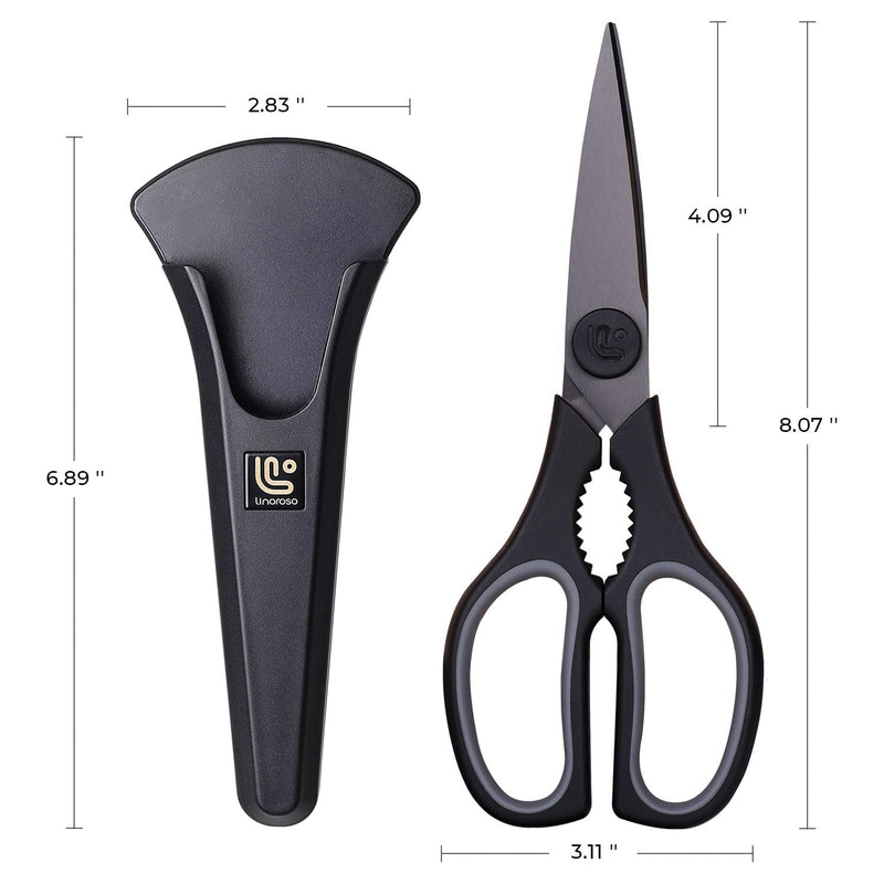 Linoroso Kitchen Scissors All Purpose Kitchen Shears with Magnetic Holder, Soft Grip Handle Cooking Scissors Dishwasher Safe with Come Apart Blade Heavy Duty Scissors for Meat, Vegetable, Herb, Black