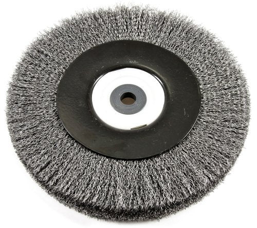 Forney 72897 Wire Bench Wheel Brush, Industrial Pro Crimped with 1/2-Inch Through 2-Inch Multi Arbor, 8-Inch-by-.012-Inch