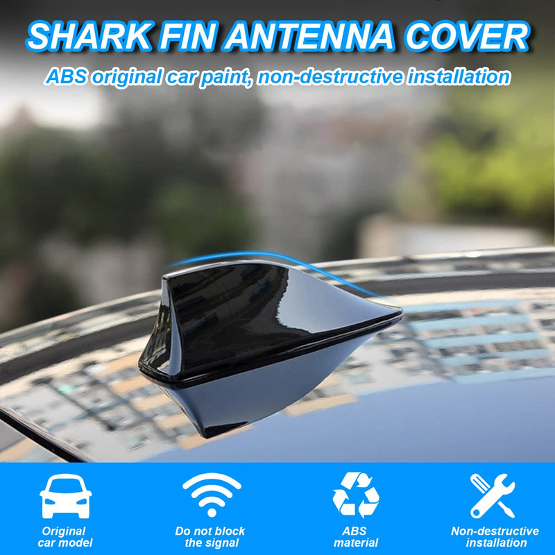 Shark Fin Antenna Cover for Car, Automotive Top Roof Aerials AM/FM Radio Signal Base, Vehicle Shark Fin Shape Cover with Adhesive Tape, Car Accessories Universal for Most Sedan, SUV, Van (Black) Black