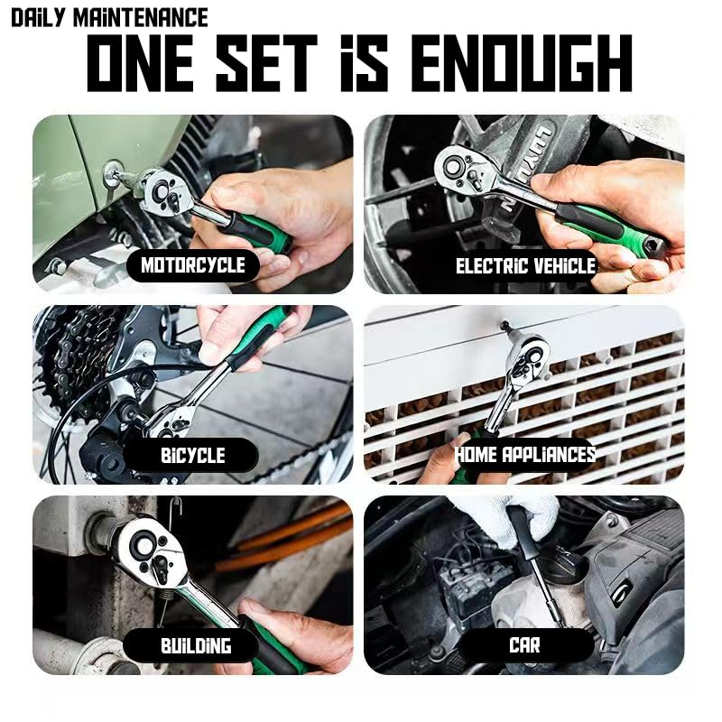 130 Pieces 1/4 Inch Drive Socket Ratchet Wrench Set, Mechanic Tool Set, with Bit Socket Screwdriver Set Metric and Extension Bar for Auto Repairing and Household Silver-130pcs