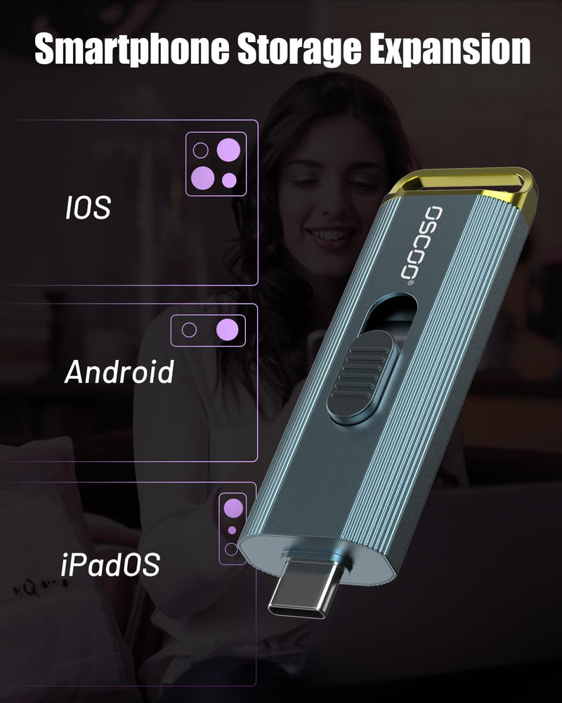 1TB Portable SSD, Up to 2100MB/s, USB 3.2 Gen 2 External Solid State Drive, Dual USB-C & USB-A Adapter, Retractable Design, Compatible with iPhone 15/16/17, Android, Mac & Windows 1TB