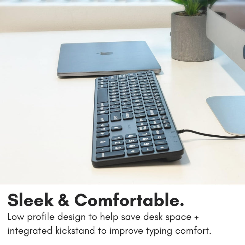 Macally Wired Keyboard for Mac (USB C + A) - Large Print and Backlit Apple Keyboard Wired - 107 Key Full Size Large Letters USB C Keyboard for Macbook Pro/Air, Mac Mini, iMac