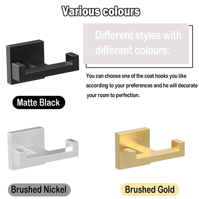 BOZWELL Double Towel Hooks for Bathroom Light Brushed Gold Wall Mount，Simple Modern Square Style Coat Robe Hook，Stainless Steel Heavy Duty Door Hanger for Bathroom Bedroom Kitchen Hotel Pool 1502-G-1 1 Double Hook