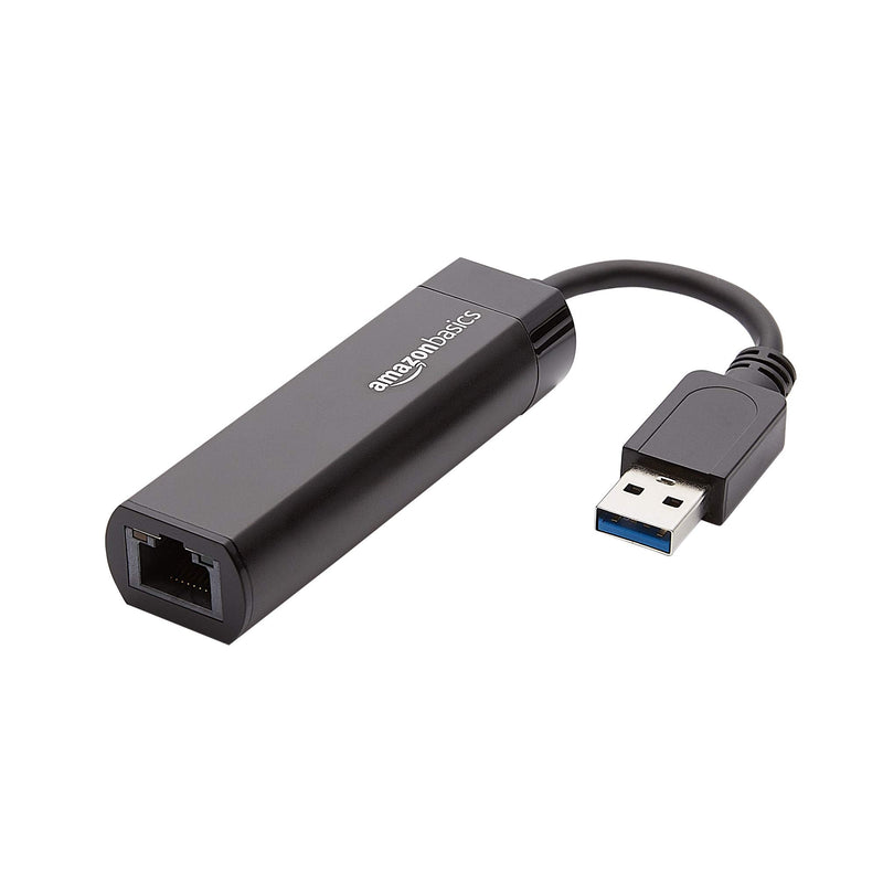 Amazon Basics USB 3.0 to 10/100/1000 Gigabit Ethernet Internet Adapter, Black 1-Pack
